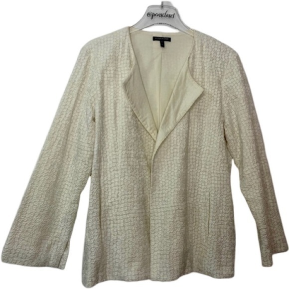 Eileen Fisher Cream Cotton Tencel Long Sleeve Lightweight Jacket Pockets